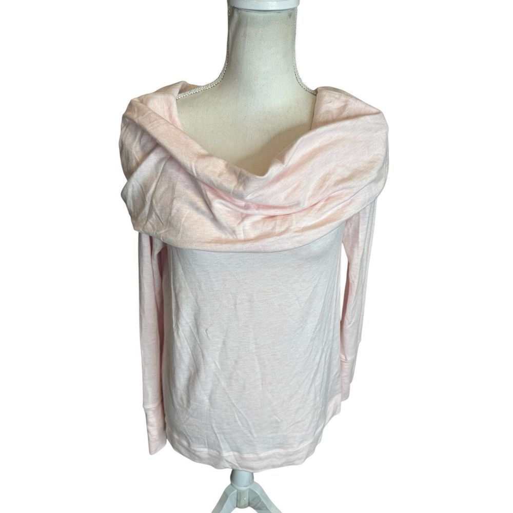 Lilly Pulitzer Off The Shoulder Heather Pink Cowl Neck Long Sleeve Shirt Med NWT - Picture 2 of 6